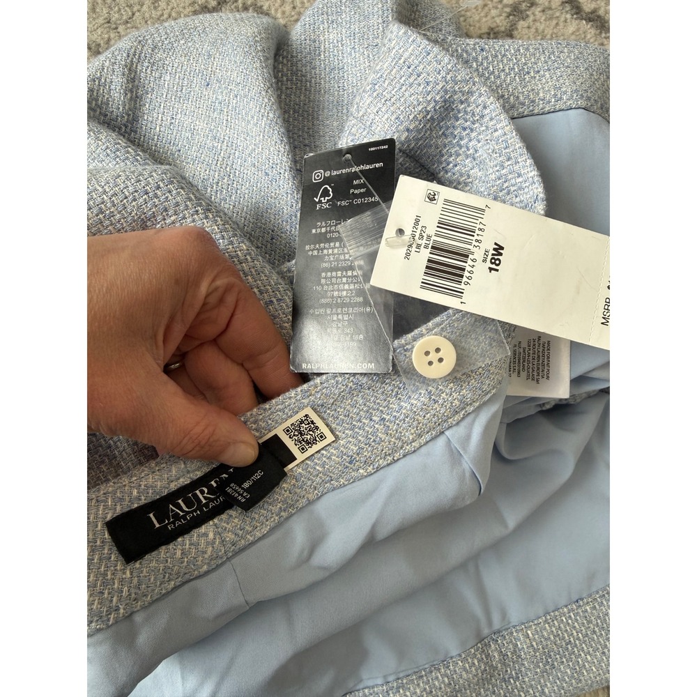 Lauren Ralph Lauren Woman Linen Silk Blend Shorts Blue Bermuda Pleated NWT 18W - Picture 7 of 12